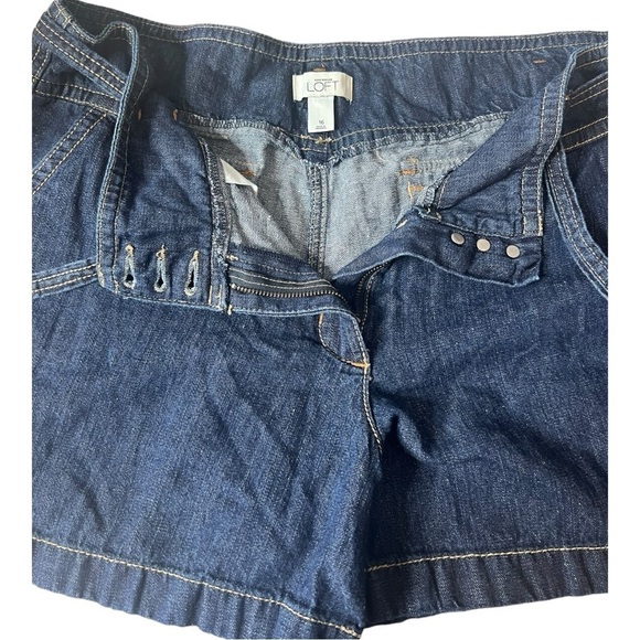 LOFT Dark Denim Jeans Shorts Cotton Linen Blend Tie Waist Size 16 NWOT‎ - Picture 9 of 14